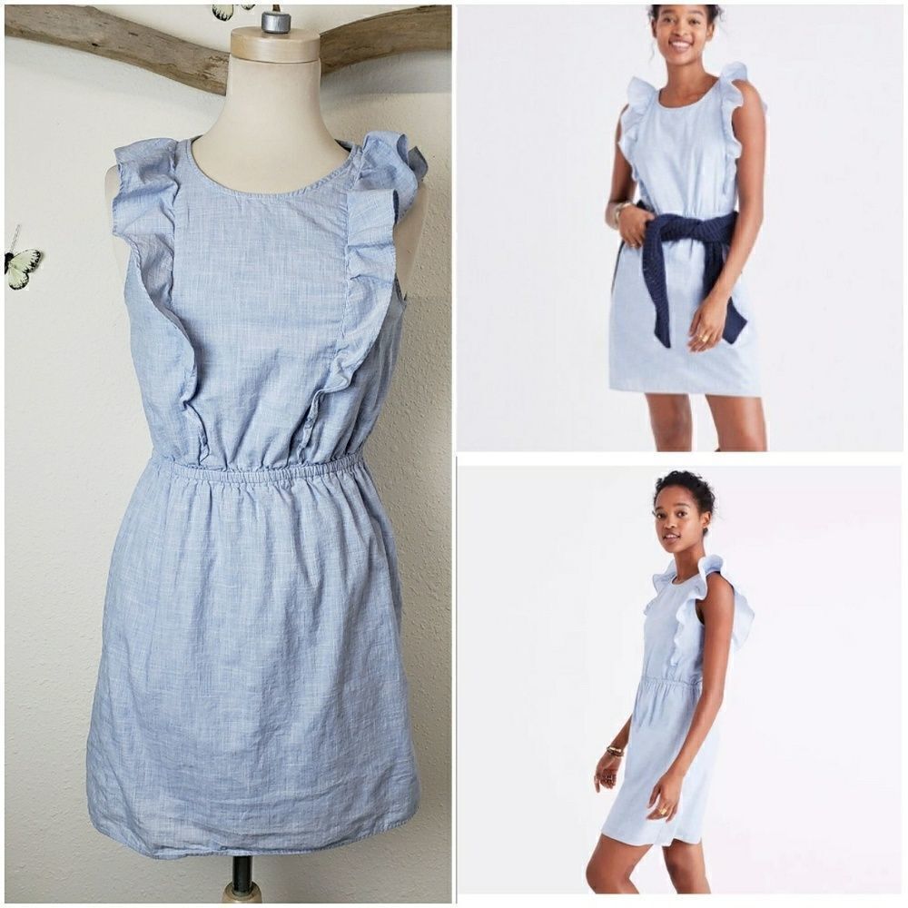 Madewell bellflower ruffle dress craft blue size 0